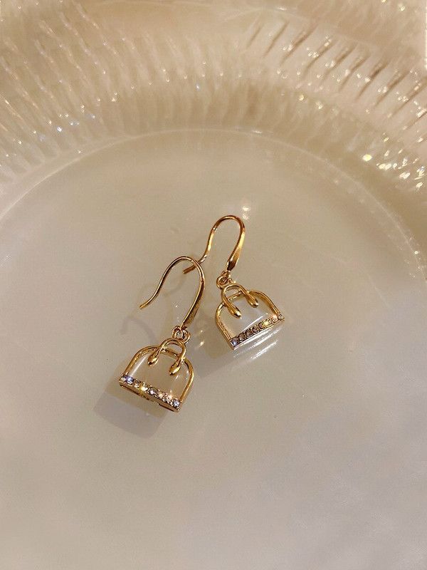 Gold Toned Mini Handbag Designed Clear Crystal Drop Earrings Crystal Metal Drops & Danglers