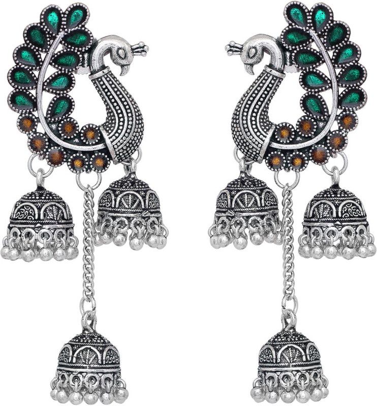 Traditional Meenakari Peacock Design Jhumka Jhumki Earring For Women Beads Alloy Drops & Danglers, Jhumki Earring