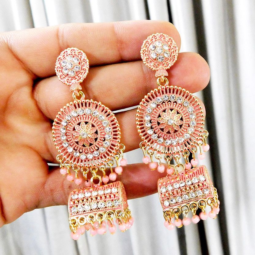 pink color long Earring fancy Stylish Latest Design Jewelry for women & girls Alloy Jhumki Earring