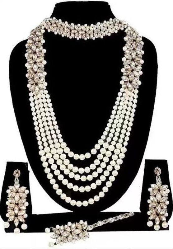 Crystal Gold-plated Silver, White Jewel Set  (Pack of 1)