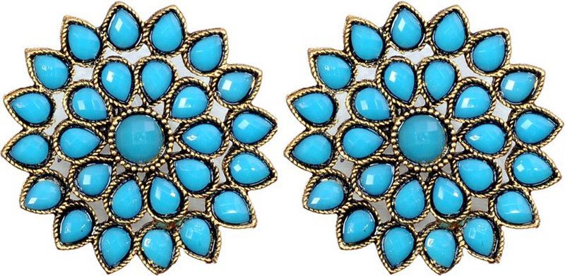 Beautiful Blue Color Stone Big Size Stud Earring Crystal Metal Stud Earring
