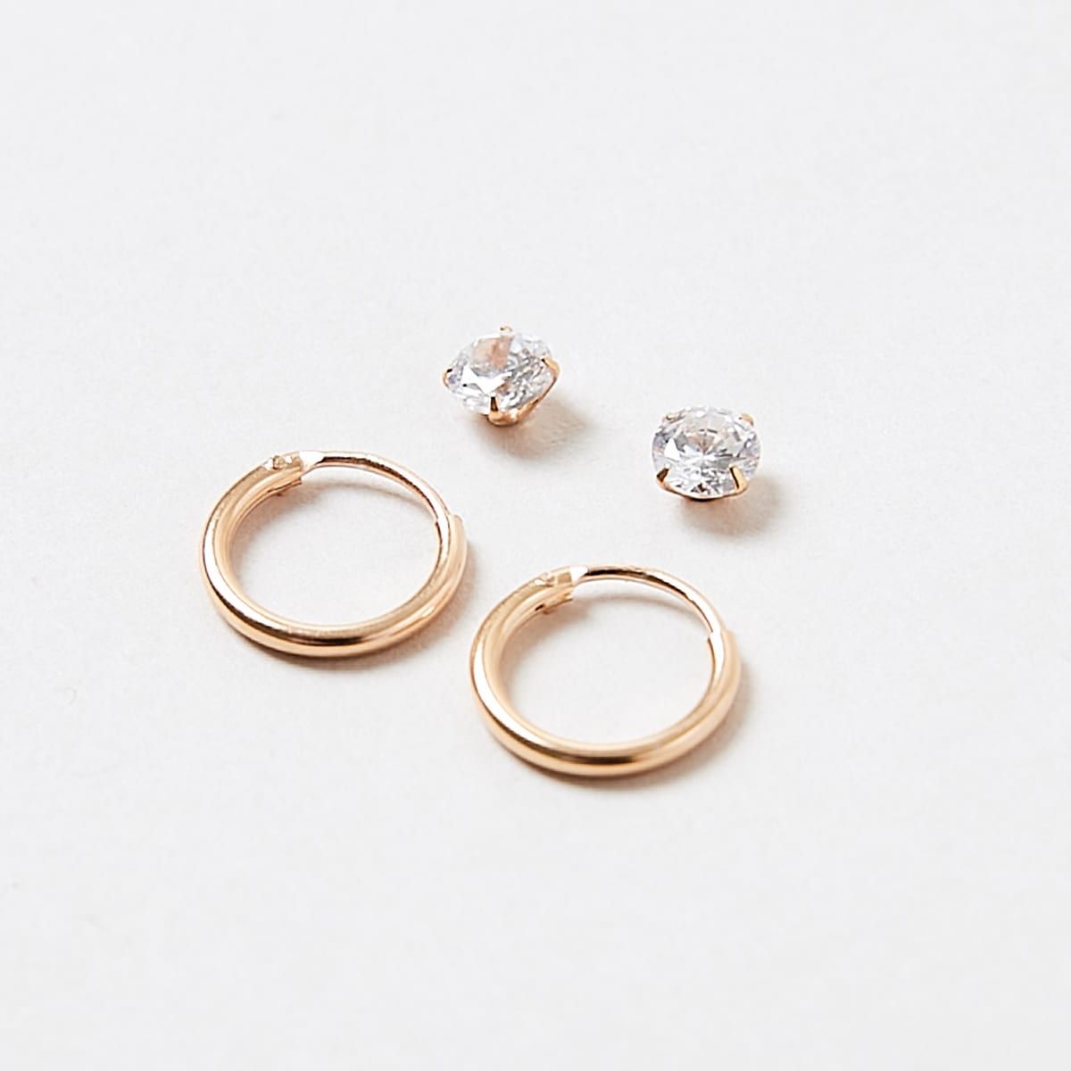 2 Pack Gold Plated Sterling Silver Stud and Hoop Earrings