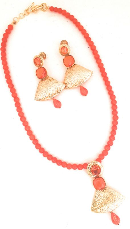 Brass, Glass Gold-plated Pink Jewel Set  (Pack of 1)