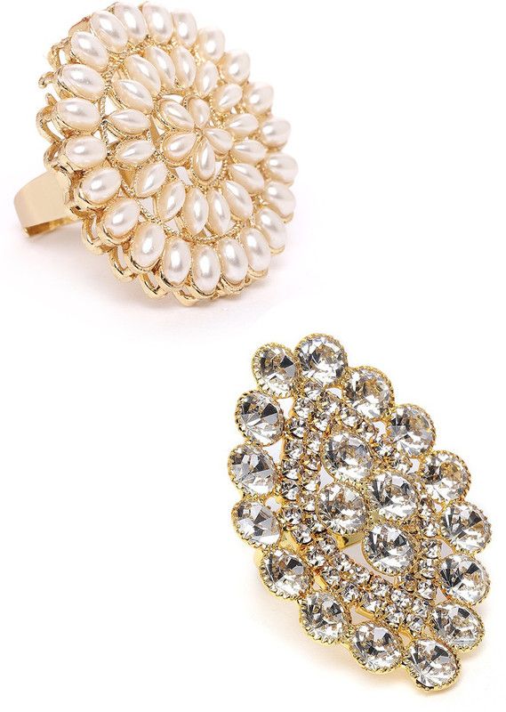 Combo of 2 Wedding Collection Rings Stone Gold Plated Ring