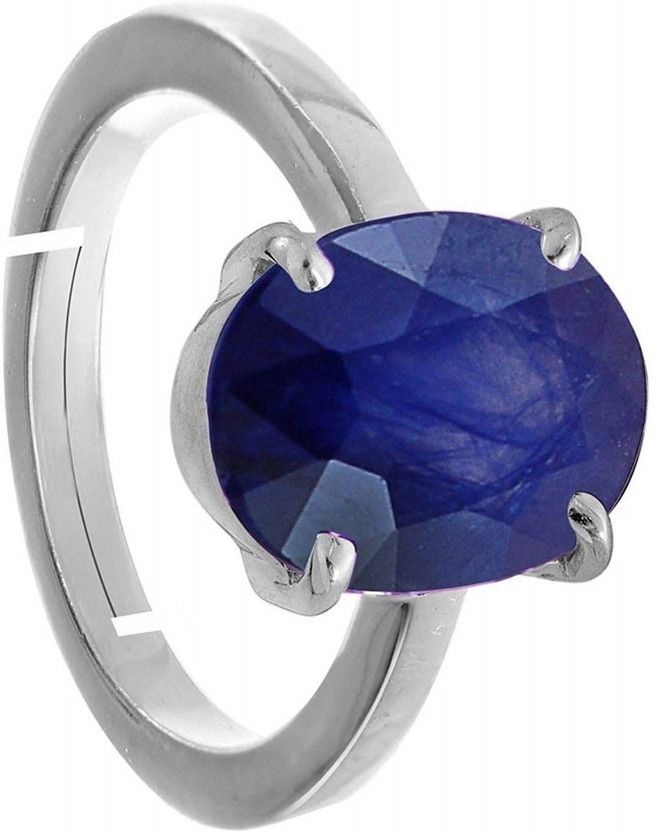 Certified Natural Blue Sapphire (Neelam) 9.25 Carat Silver Ring for Women Metal Sapphire Silver Plated Ring