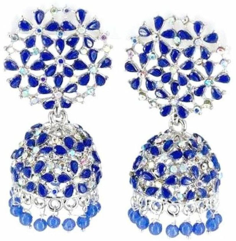 Jewellery Fancy Dark Blue Round Shape Imitation jhumki Earrings Women Girls Cubic Zirconia Alloy Jhumki Earring
