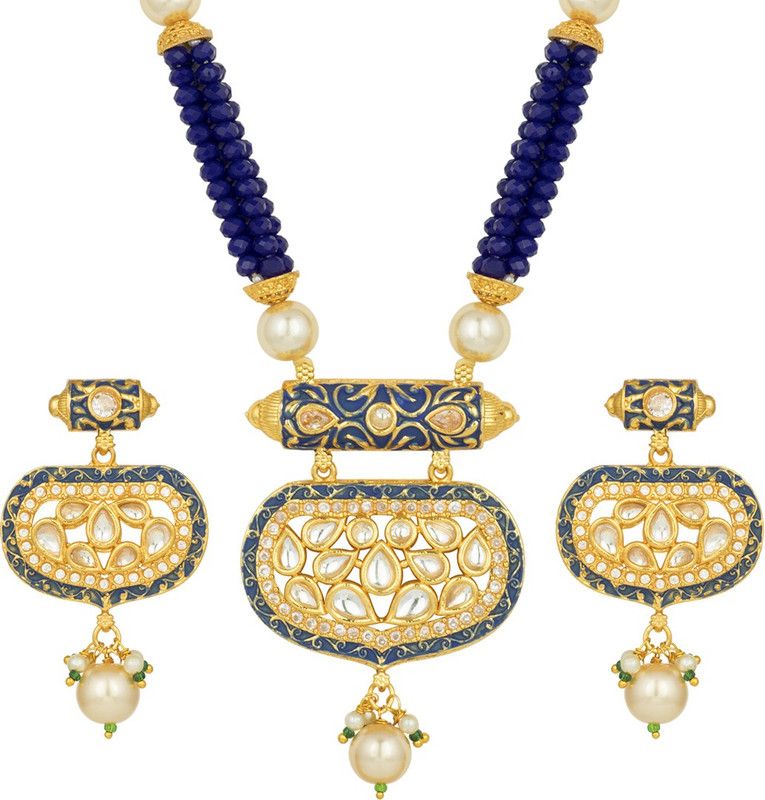 Brass Gold-plated Blue, Gold, White Jewel Set  (Pack of 1)