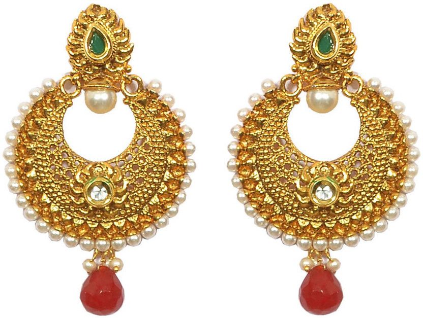 Pourni exclusive Designer Pearl & Color stone Earring - PRER22 Cubic Zirconia Alloy Drops & Danglers