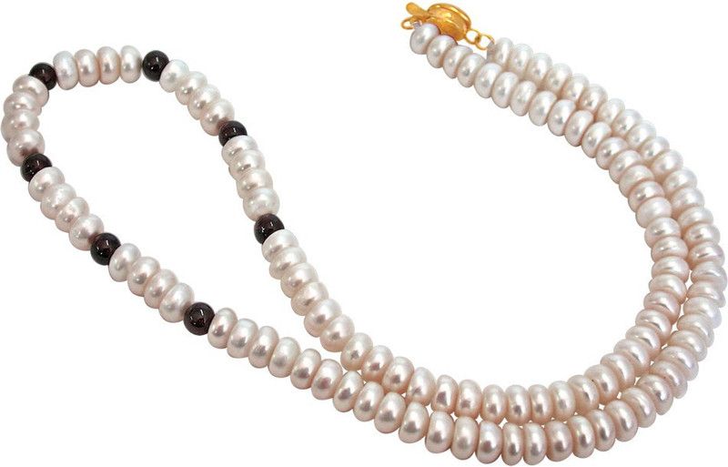 Inamorata - Single Line Red Garnet & Real Pearl Necklace Pearl, Garnet Gold-plated Plated Metal Chain