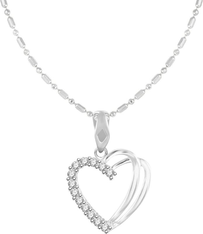 Antique Heart with Chain Rhodium Cubic Zirconia Brass Pendant Set