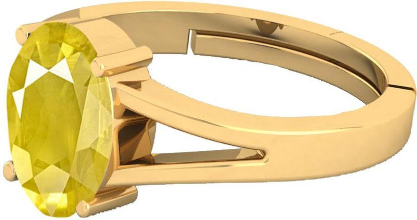 7.25 Ratti Yellow Sapphire Pukhraj Gemstone Panchdhatu Ring Brass Sapphire Rhodium Plated Ring