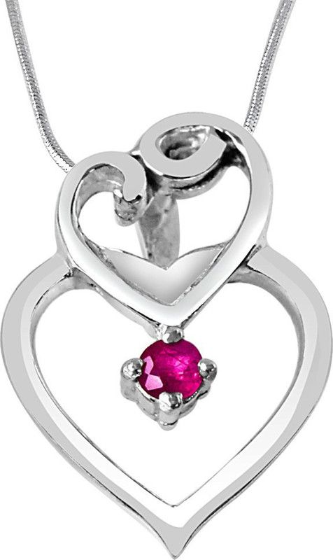 Shadow of Love Red Ruby & Sterling Silver Pendant with 18 IN Chain (SDP311) Sterling Silver Ruby Sterling Silver Pendant