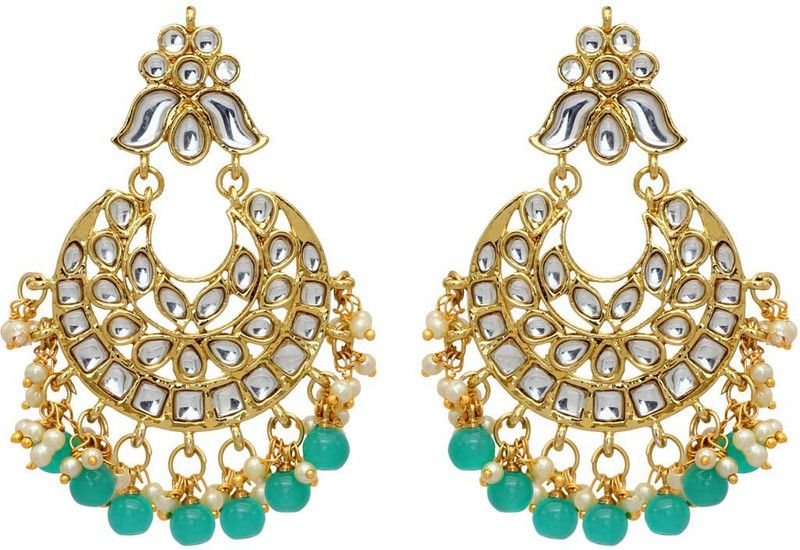 Green Color Imitation Peral Kundan Earrings Alloy Drops & Danglers