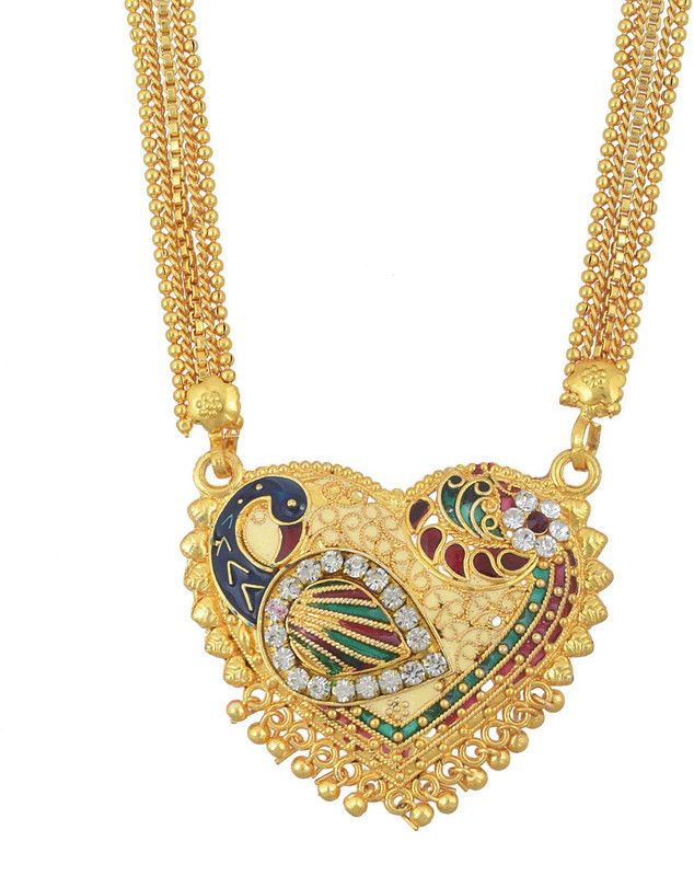 Brass Gold plated Royal Big Bold peacock meenakari shape Ethnic Mangalsutra Women Traditional Latest fashion Brass Mangalsutra