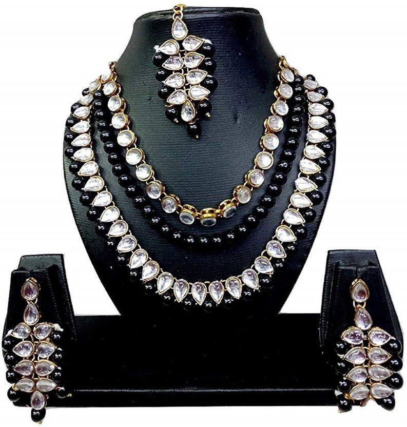 Brass Brass Black, White Jewel Set  (Pack of 1)