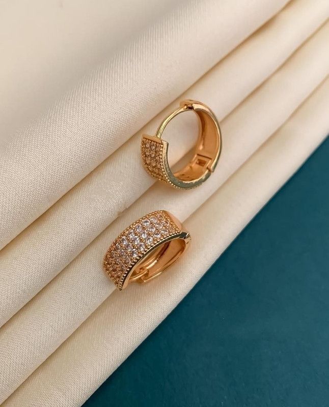 Rose Gold Plated Ad Diamond Bali Diamond Brass Hoop Earring