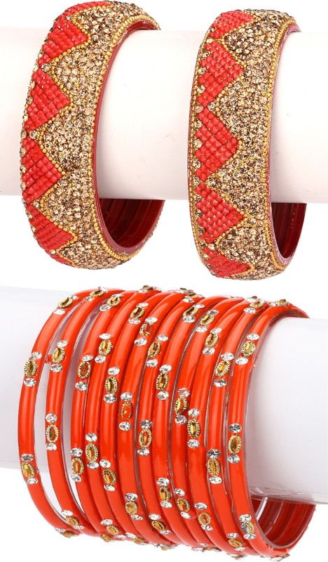 Glass Enamel Bangle Set  (Pack of 14)