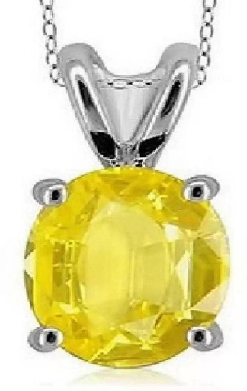 Certified Natural Yellow Sapphire Pendant/Locket Pukhraj Stone For Men & Women Silver Sapphire Brass