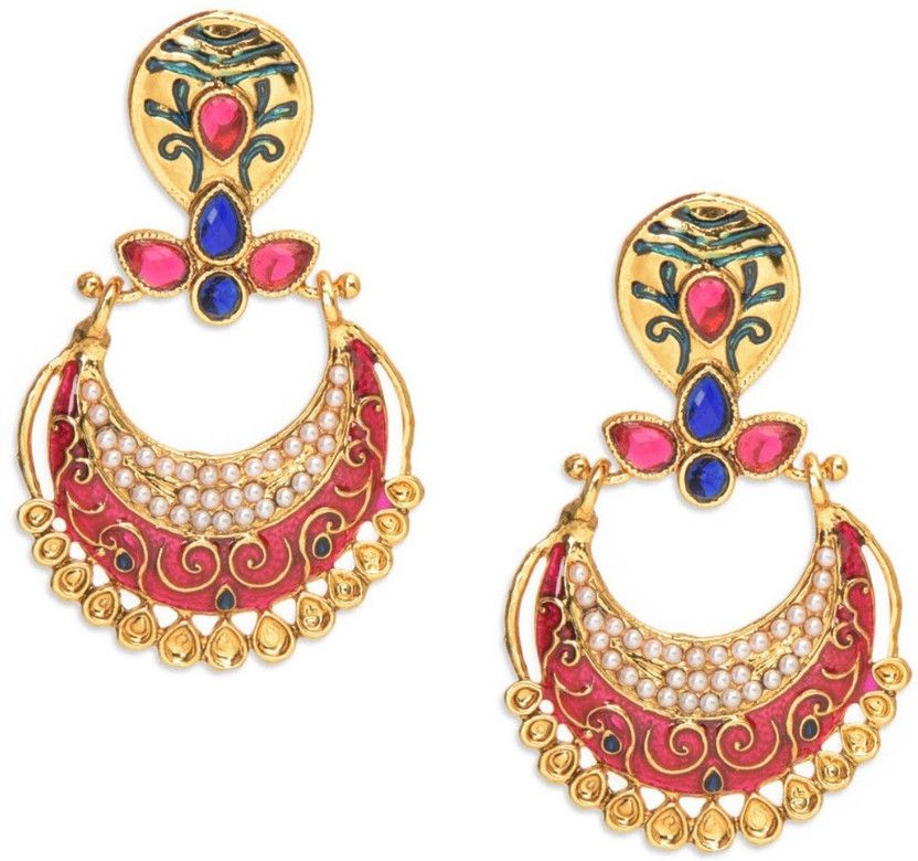 Flora Connections Pink Blue Ea Metal Chandbali Earring