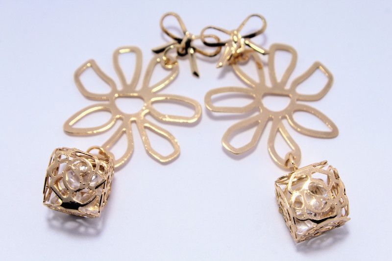 Korean Flower Drop box Earrings Brass Drops & Danglers