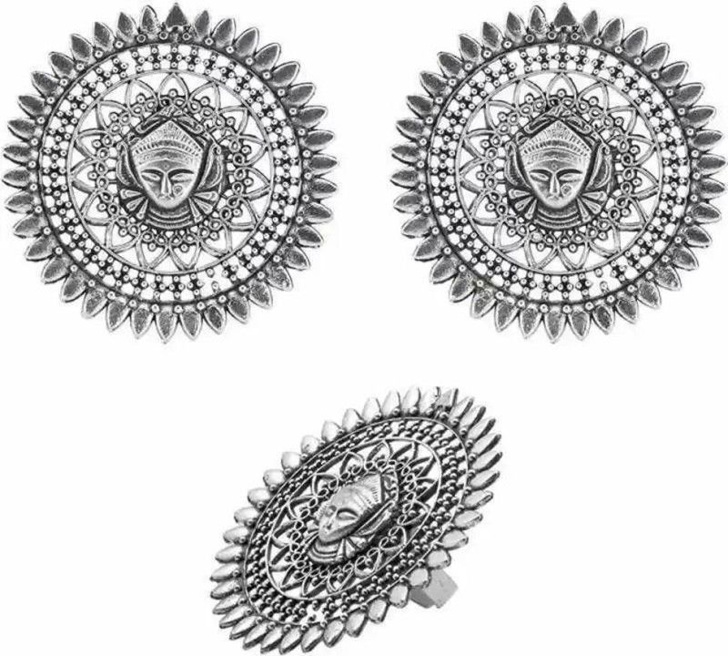 Beautiful Stylish Trending Oxidised Afgani Earring and Ring Combo Alloy Earring Set
