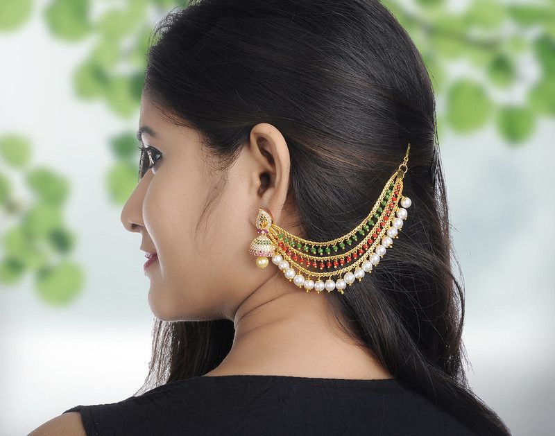 Multi stones CZ Golden Plated Pearl Earring For Girl and Women Cubic Zirconia Metal Drops & Danglers