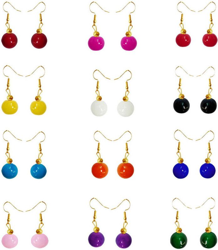 Combo of 12 Pairs of Multicolour Glass Drop Earring, Dangle Earring Glass Drops & Danglers