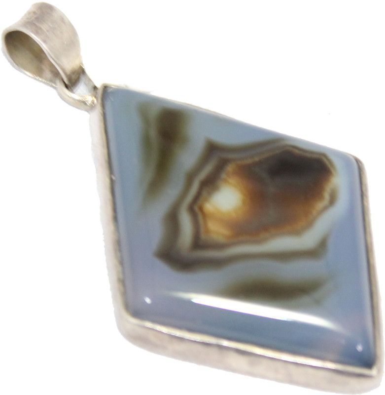 Women 925 Sterling Silver Pendant Natural grey brown agate gem stone P 830 Sterling Silver Agate Sterling Silver Pendant