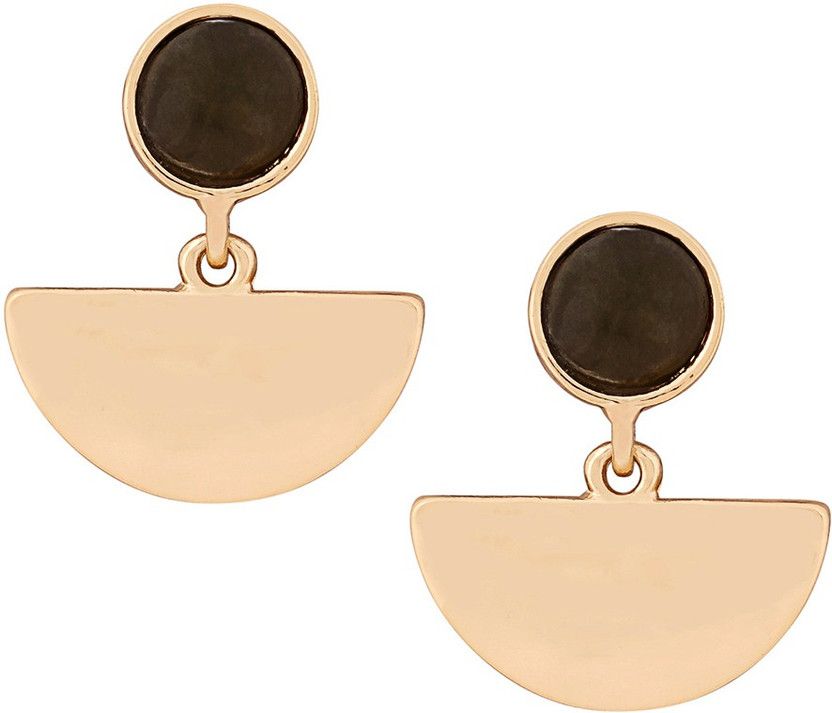 Lilly & Sparkle Gold Toned Half Circular Gold Dangler Earrings With Green Stone Alloy Drops & Danglers
