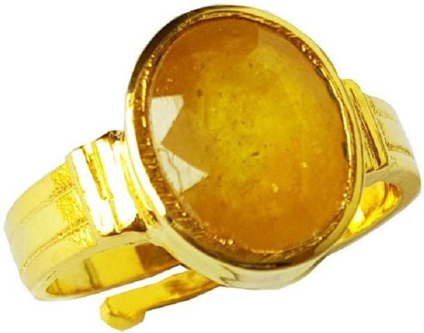Yellow Sapphire Ring With Natural Pukhraj Stone Lab Certified Stone Sapphire Gold Plated Ring