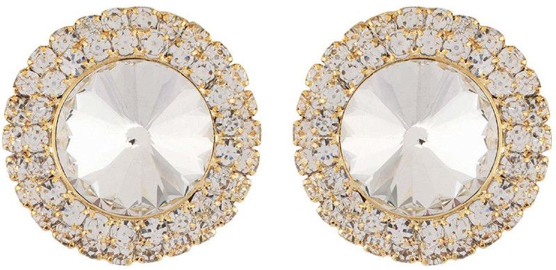 White Colour Round Shape Alloy Non Piercing Clip On Stud Earrings For Non Pierced Ears Alloy Stud Earring