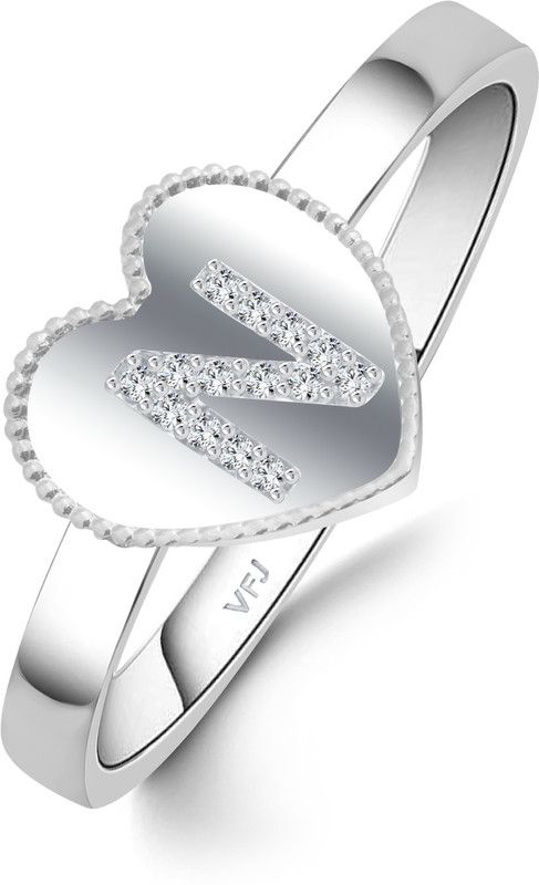 Initial 'N' Letter in Heart Ring Alloy Cubic Zirconia, Crystal Platinum Plated Ring