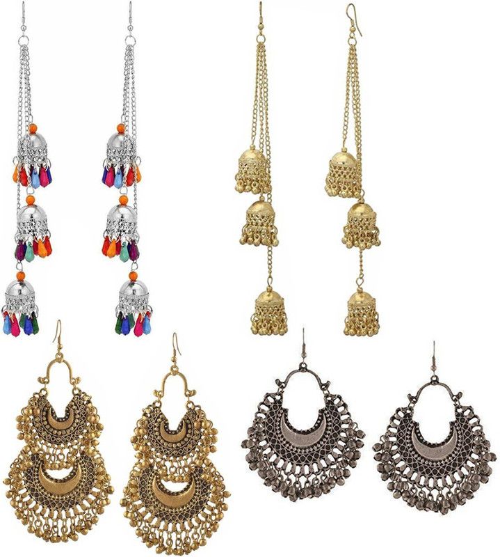 Combo of 4 Afgani Golden and Silver layered and hanging Jhumki Earrings Alloy Jhumki Earring