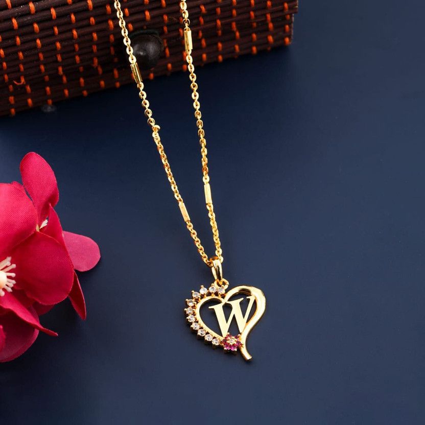 W LATTER ALPHABET GOLD PLATTED CHAIN PENDENT PACK OF 1 Gold-plated Diamond Alloy Pendant Set