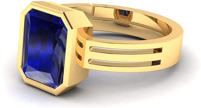 11.25 Ratti 10.00 Carat Blue Sapphire Gold Plated Ring Adjustable Neelam Ring Brass Sapphire Gold Plated Ring