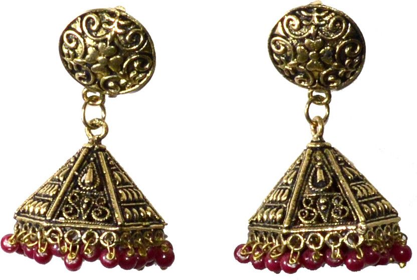 Jaipuri Oxidised Antique Handmade Alloy Jhumki Earring