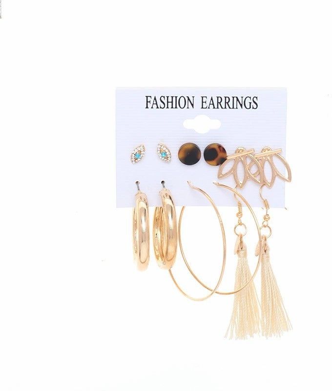 Latest Design Tassel Stud Earrings 6 Pairs Combo Set For Girls&Women(Style-39) Metal Earring Set