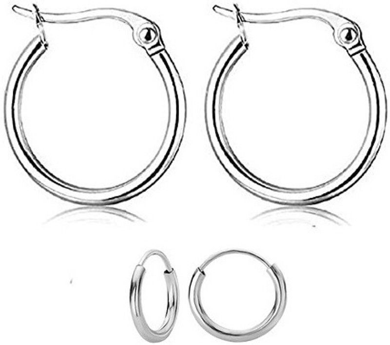 Small Size Silver Stainless Steel Ninja Hoop Bali Stud Hoop Earring(pack of 2) Stainless Steel Hoop Earring