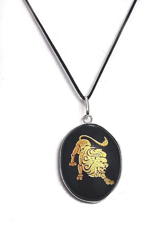 Black Tourmaline Leo Singh Rashi Zodiac Auspicious Symbol Pendant Crystal Pendant