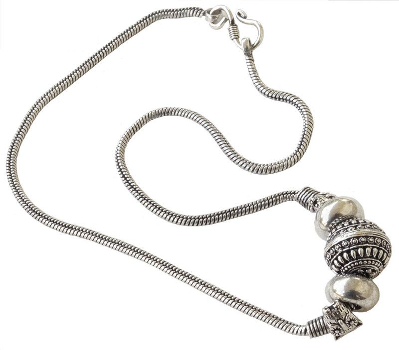 Elegant Oxidized Silver Plated Metal Necklace