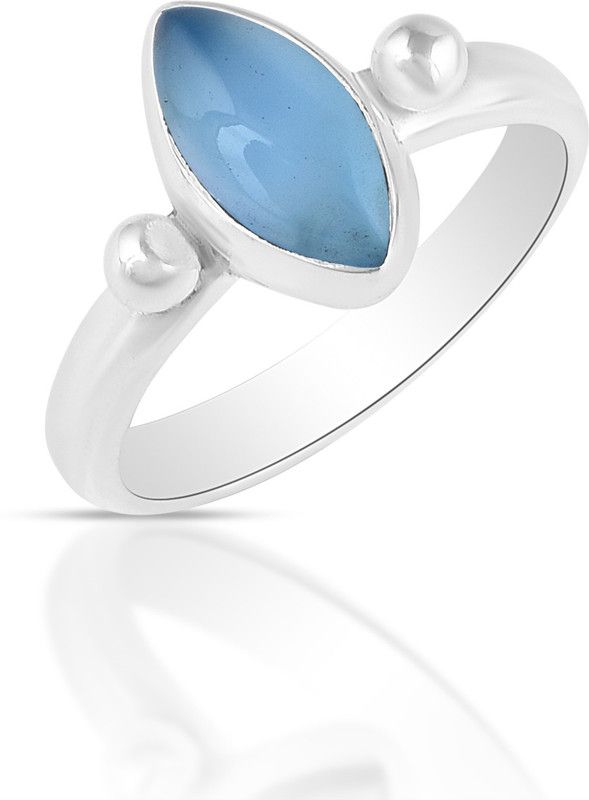 Blue Chalcedony Gemstone 925 Sterling Silver Solitaire Ring Unique Costume Promise Stylish Fashion Jewelry Gift for Women Silver Chalcedony Silver Plated Ring