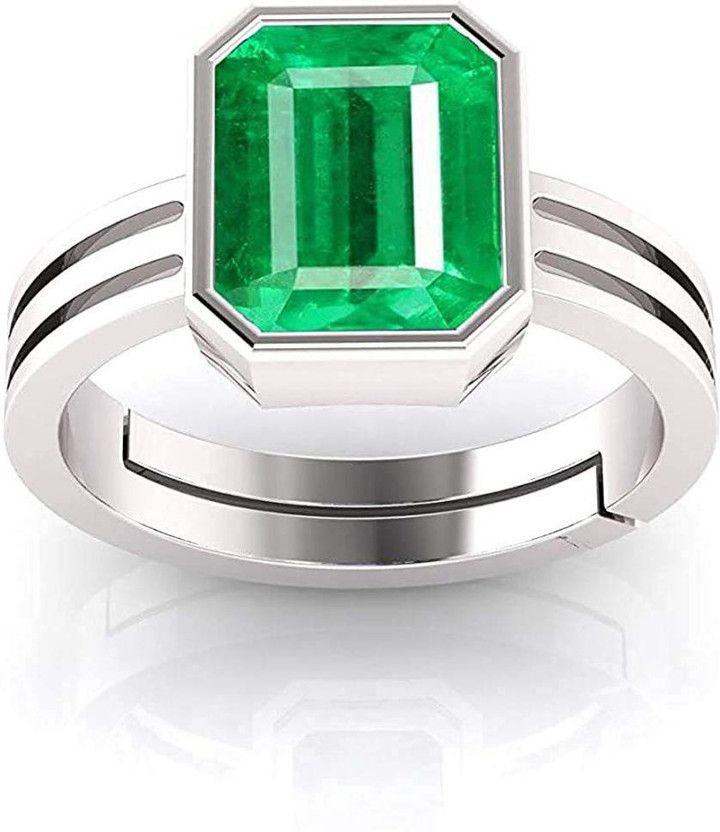 11.25 Ratti 10.00 Carat Natural Emerald Panna Adjustable Silver Plating Rin Brass Emerald Rhodium Plated Ring