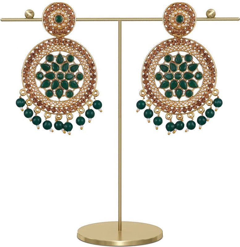 Graceful Gold Plated Green Beaded Dangle Earring For Women Alloy Huggie Earring
