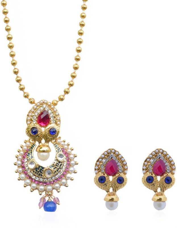Alloy Gold-plated Gold, Pink, Blue Jewel Set  (Pack of 1)
