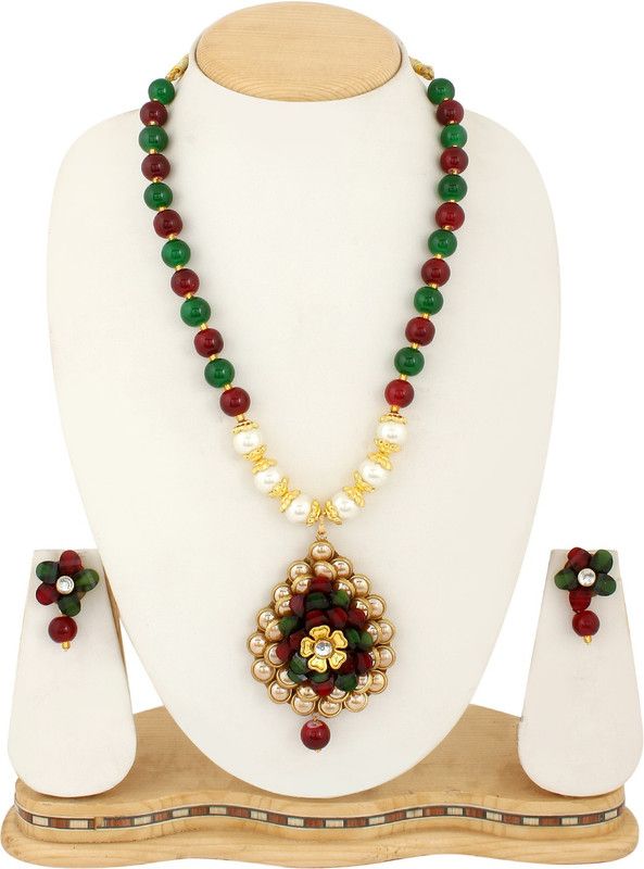 Crystal Green, Maroon, White Jewel Set  (Pack of 1)