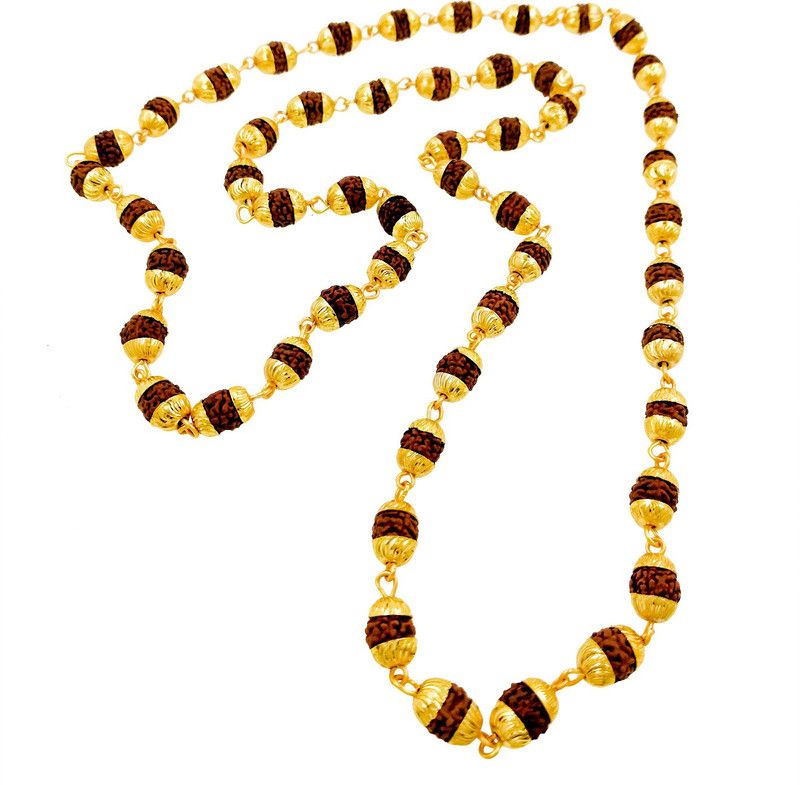 Gold Plated Rudraksh Mala Chain for Men and Women Gold-plated Plated Wood Chain Gold-plated Plated Wood Chain