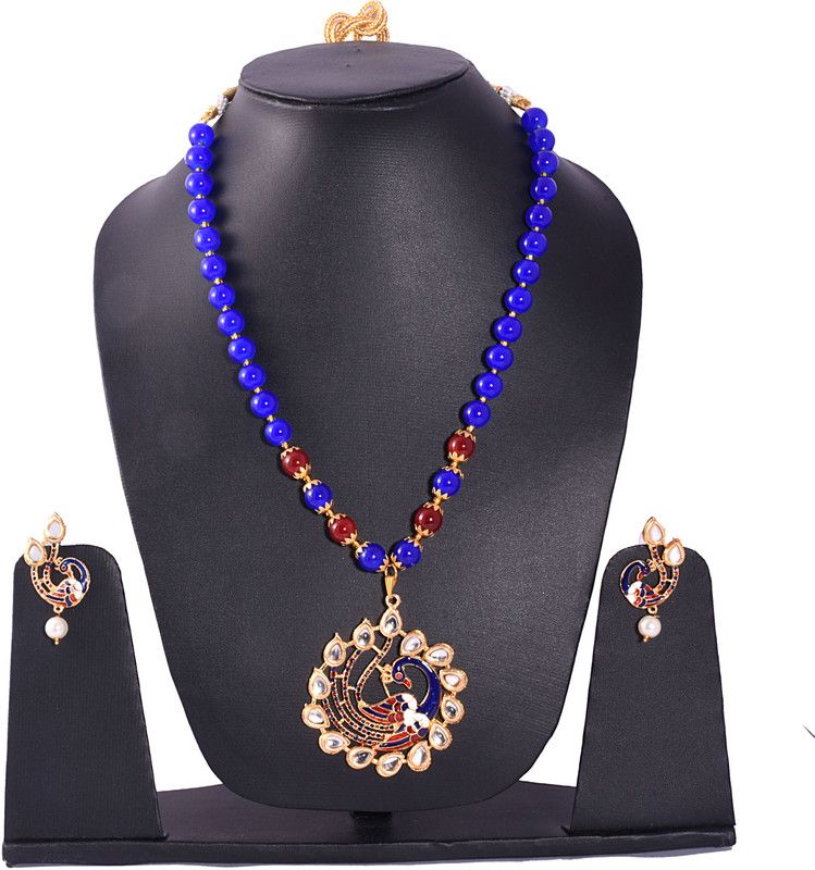 Alloy Gold-plated Gold, Red, Blue Jewel Set  (Pack of 1)