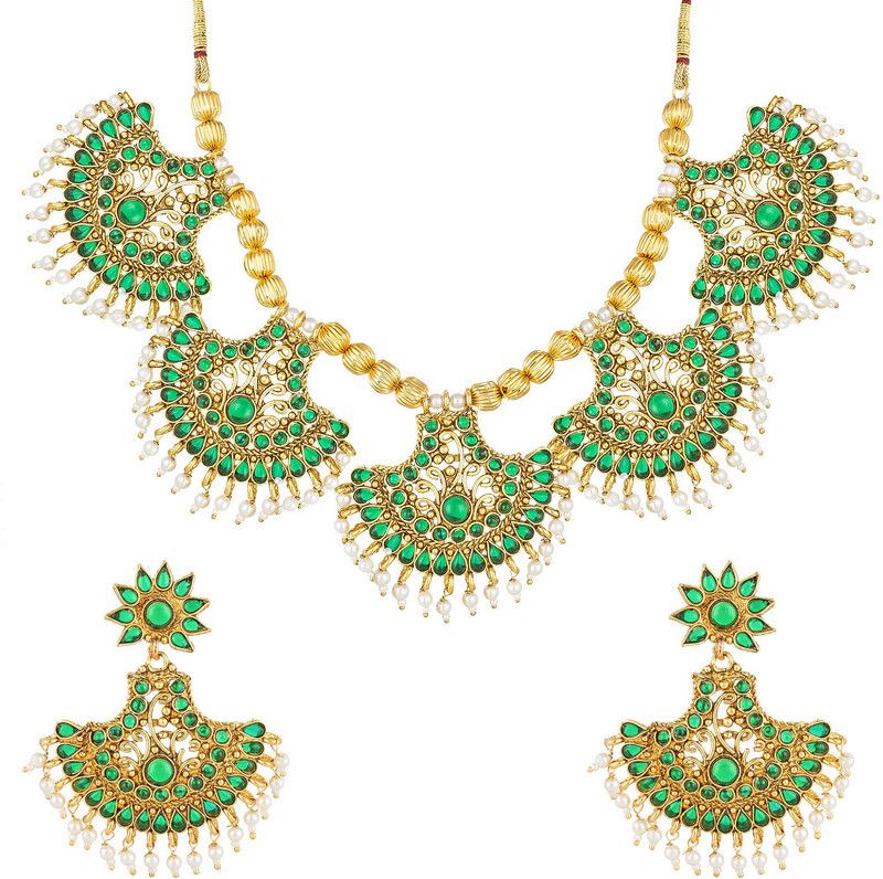 Copper Copper Gold, Green, White Jewel Set  (Pack of 1)