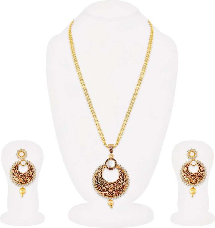 Alloy Gold-plated Gold, White, Brown Jewel Set  (Pack of 1)