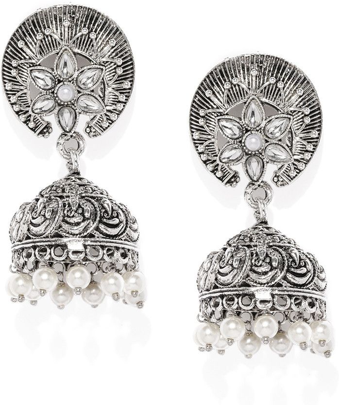 Pretty Kundan Oxidised Plated Pearl Pearl Alloy Jhumki Earring
